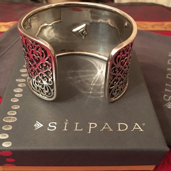 Silpada Sterling Silver Heart Scroll Cuff Bracelet B1697 - Picture 5 of 7