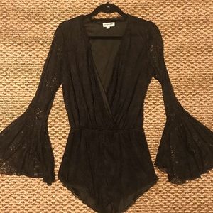 Cotton Candy Black Lace Bell Sleeve Romper