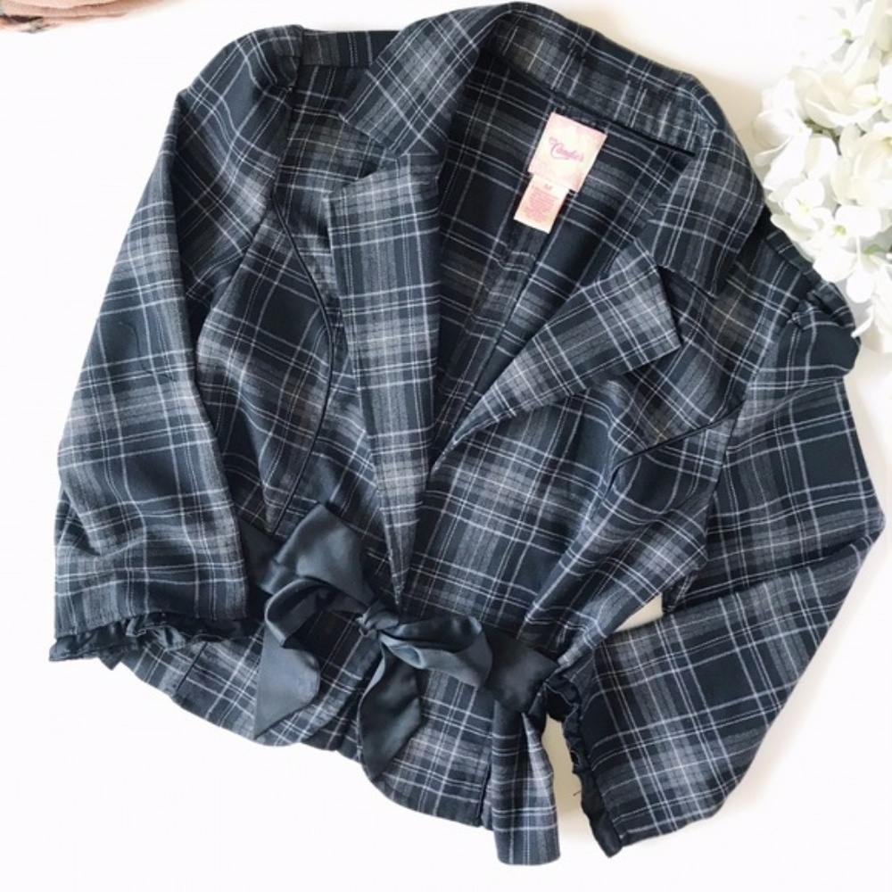 Candie's Plaid Blazer with Satin Tie