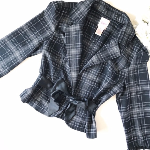 Candie's Plaid Blazer with Satin Tie - Picture 3 of 3