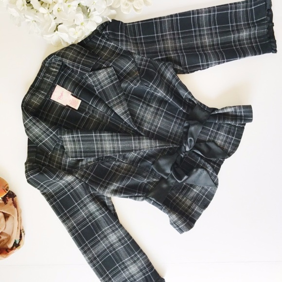 Candie's Plaid Blazer with Satin Tie - Picture 2 of 3