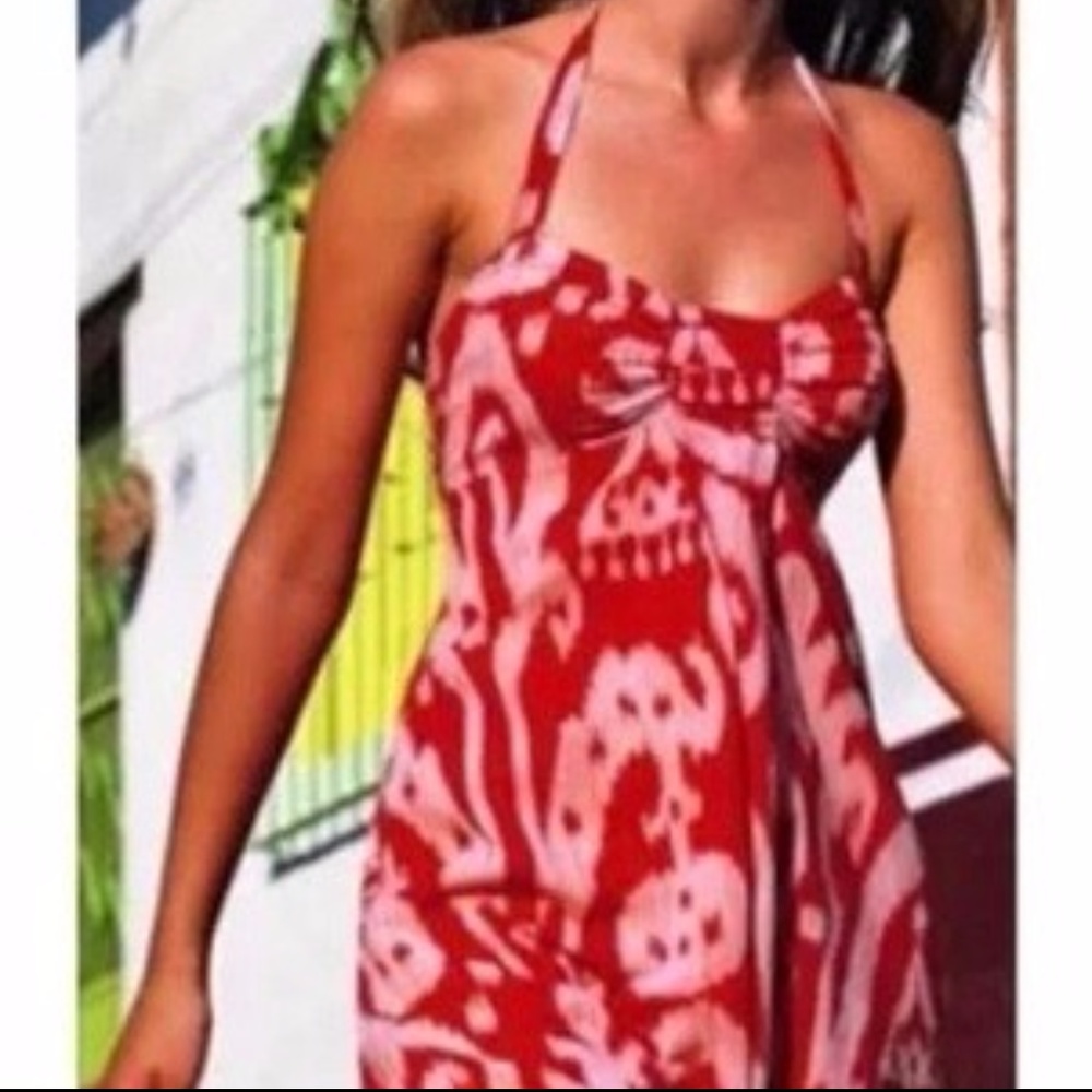 Anthropologie Maeve Ikat coral halter dress