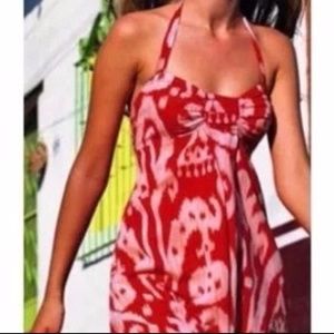 Anthropologie Maeve Ikat coral halter dress