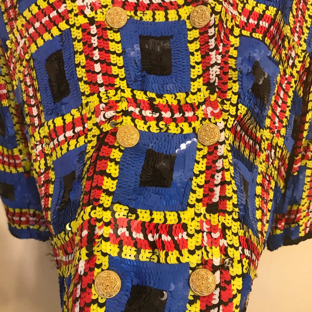 Vintage silk and sequence double breasted blazer.