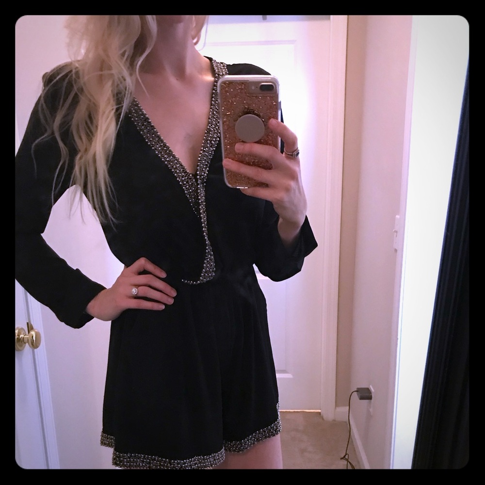 ASTR Bead Trim Surplice Romper
