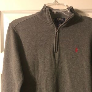 Boys dark heather grey long sleeve polo pullover.