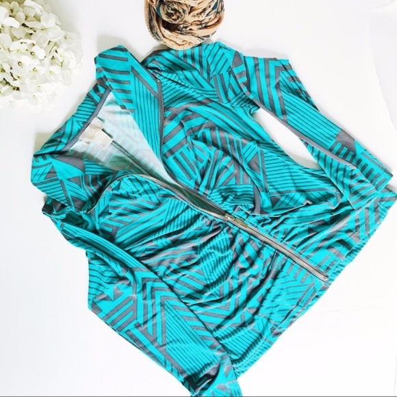 Midnight Velvet Aqua and Gray Zip up Jacket - Picture 5 of 5