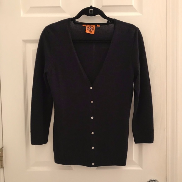 Tory Burch Merino Wool Cardigan in Midnight Navy - Picture 1 of 5