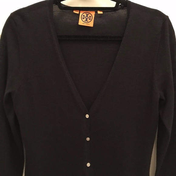 Tory Burch Merino Wool Cardigan in Midnight Navy - Picture 2 of 5