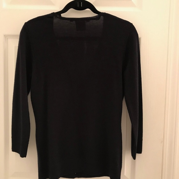 Tory Burch Merino Wool Cardigan in Midnight Navy - Picture 4 of 5