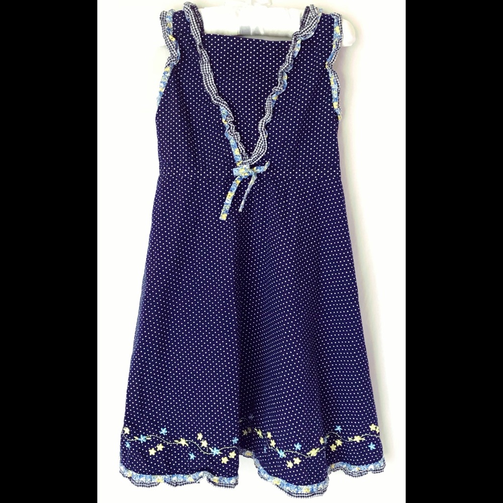 Girls sailor dark blue w/ white polka dots dress