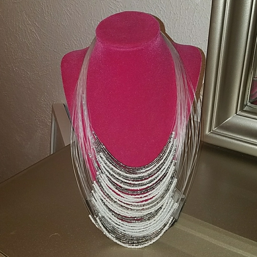 White and silver beaded necklace