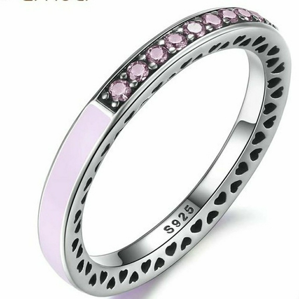 925 Sterling silver & pink enamel sz 8 ring