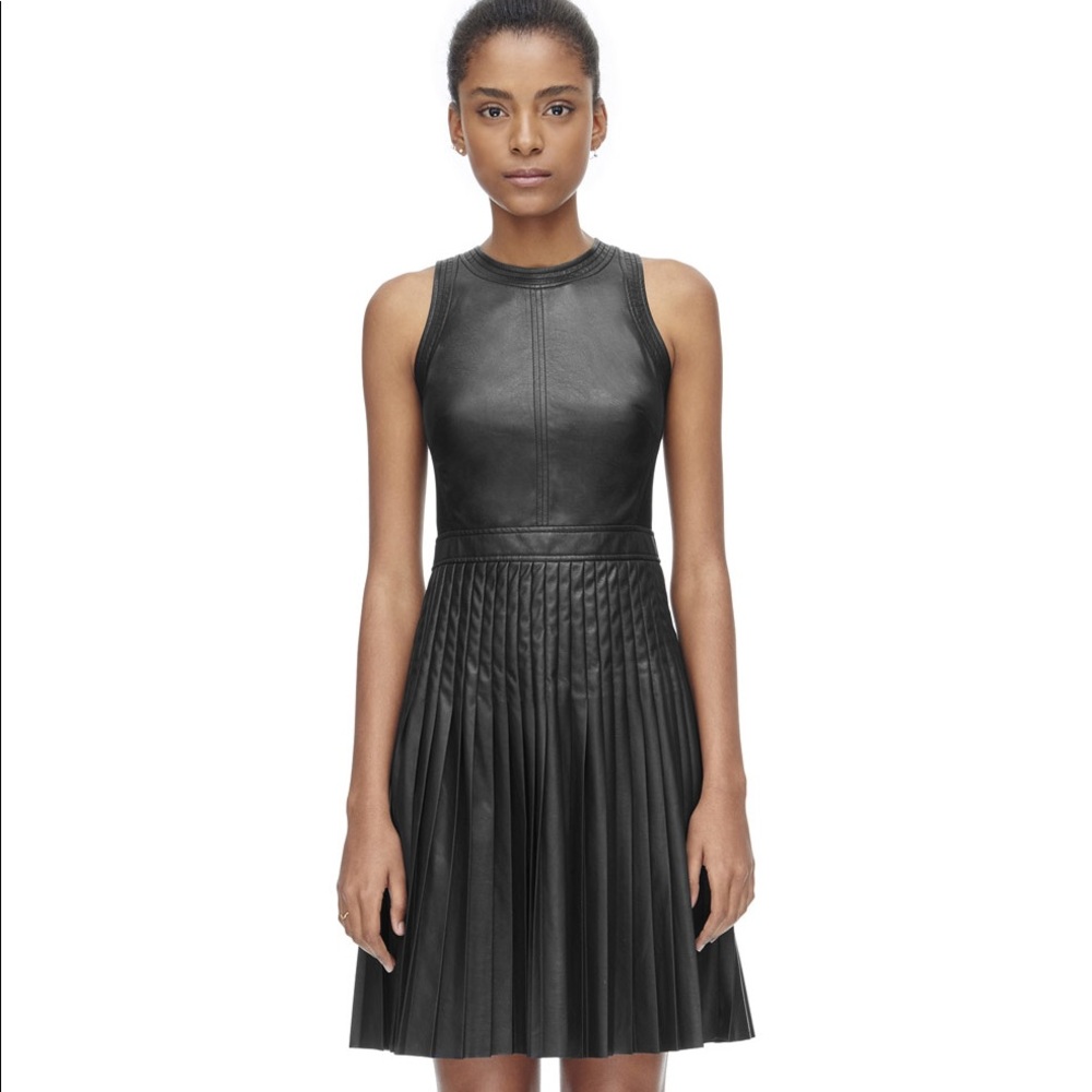 Rebecca Taylor Faux Leather Pleated Dress, sz 0