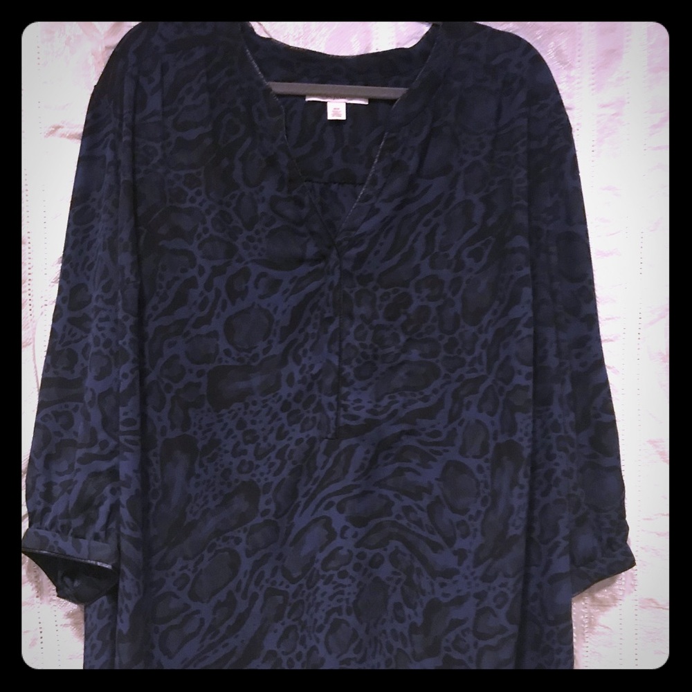 Sejour Navy and Black Leopard Print Blouse 2X