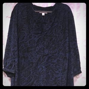 Sejour Navy and Black Leopard Print Blouse 2X