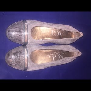 Dark Grey Italian Suede Low Heel Wedges