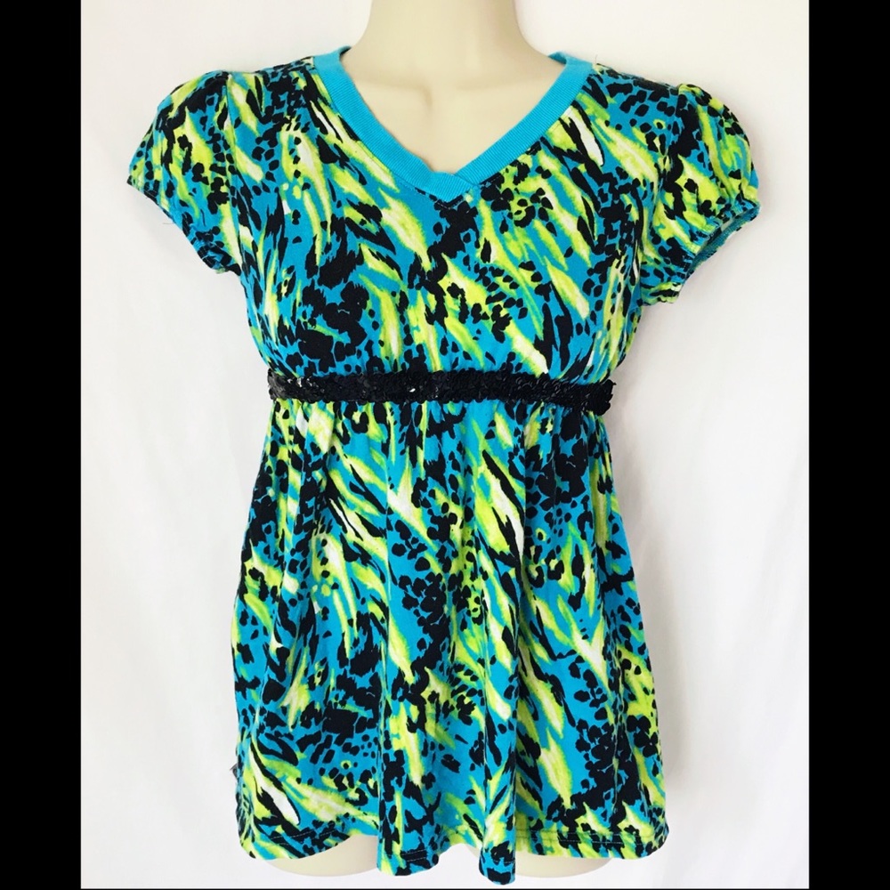 NWOT Candie’s neon blue lime top black sequins