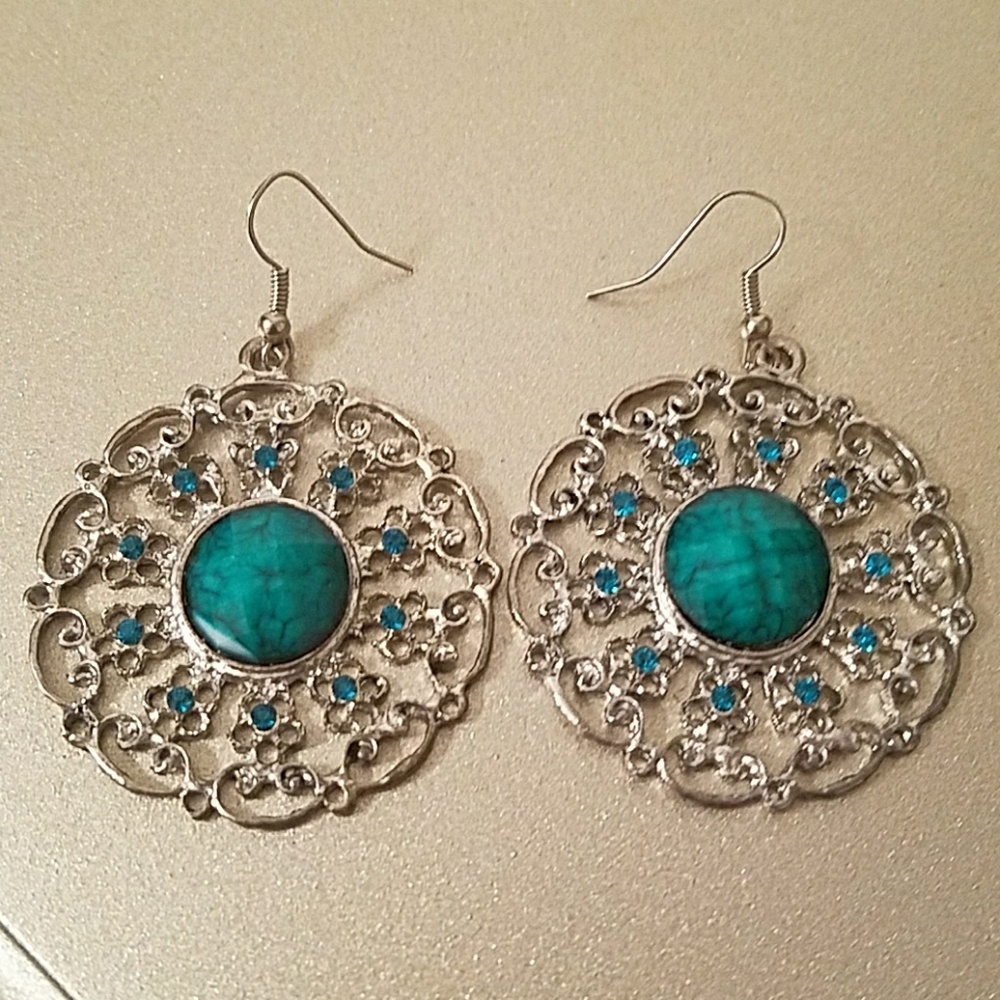 Intricate silver and turquoise earings
