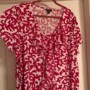 George ruffled fuschia/white tunic, excellent cond