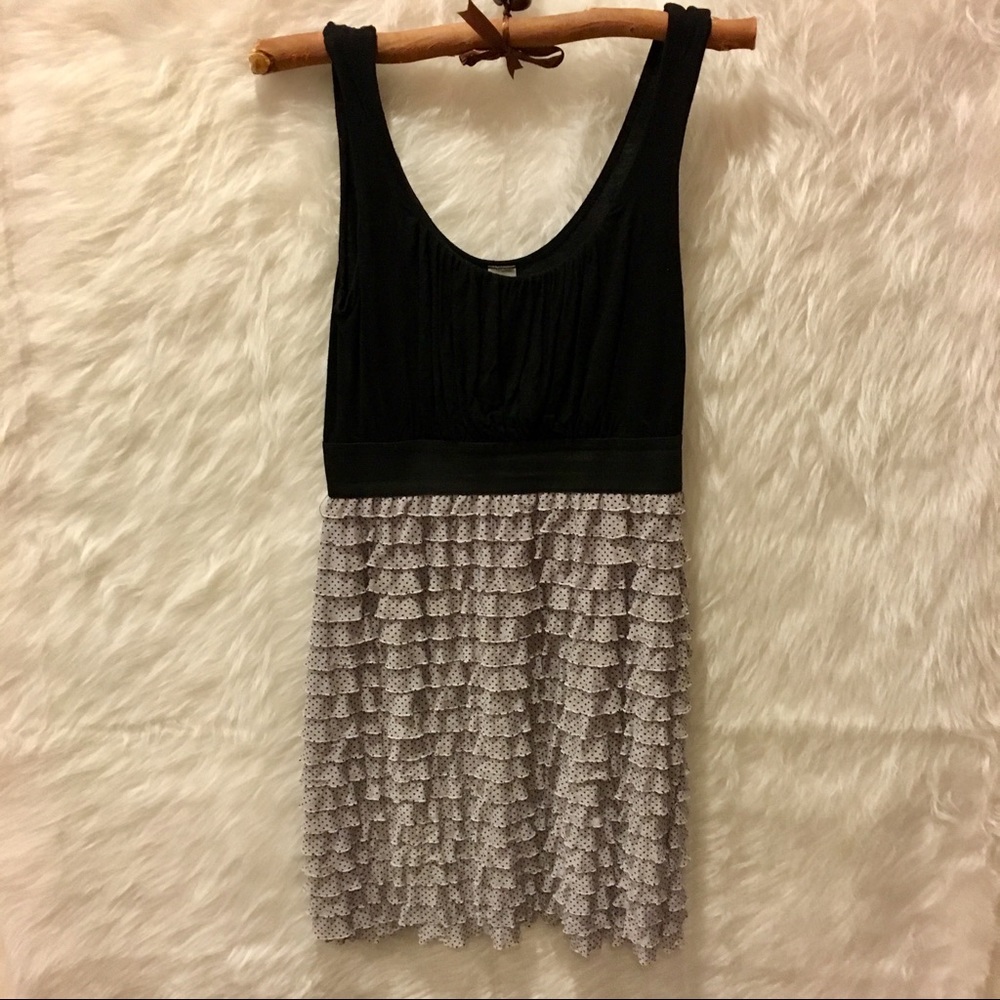 Beautiful Dress Black Top with Grey ruffles dots