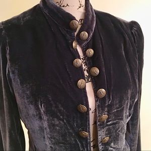 Navy Blue Military Style Velvet Jacket