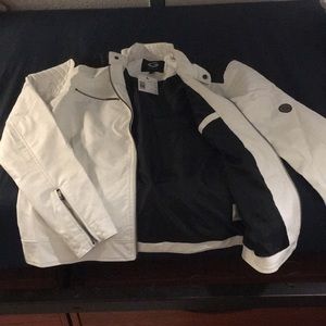 Guess white and black leather jacket