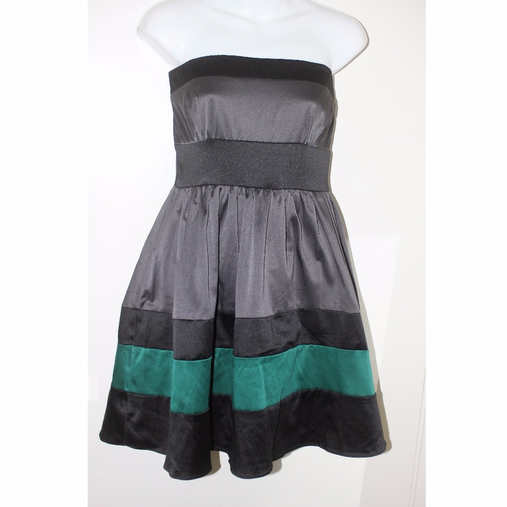 Grey Black and Green Strapeless Dress