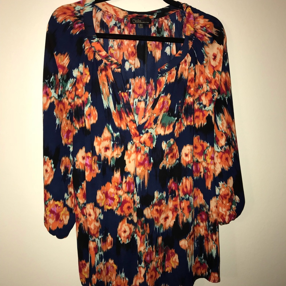 Navy Blue and Floral Top