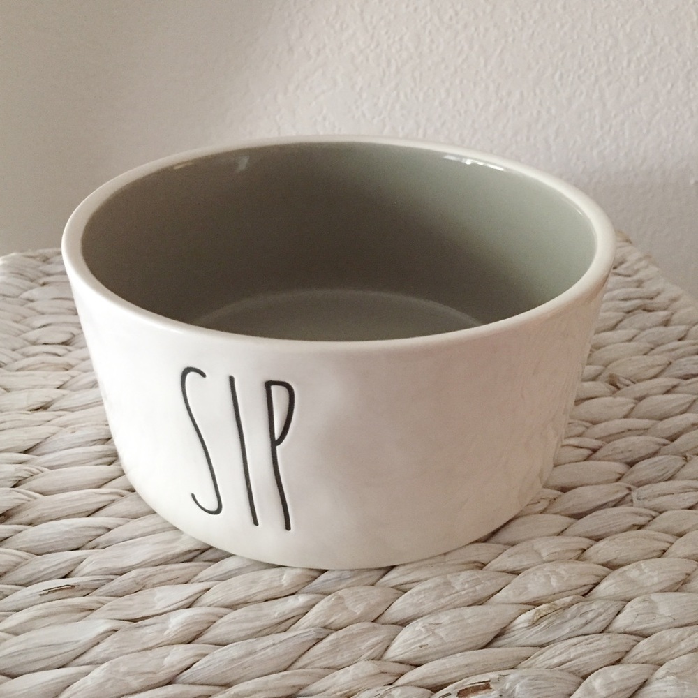 RAE DUNN MAGENTA SIP BOWL 6 INCH GREY INTERIOR