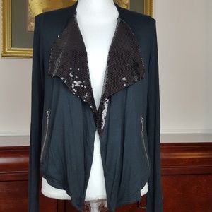 BCBG Sequin Trim Knit Moto Jacket Size Small