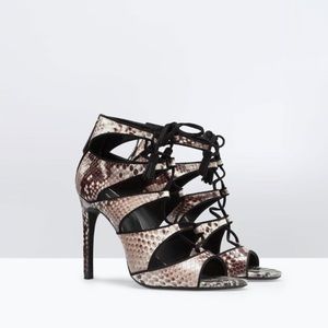 Zara Snake Print Lace Up Sandals