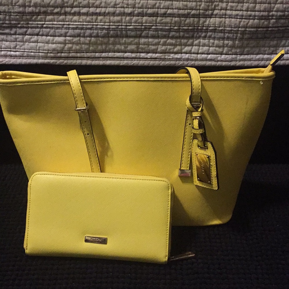Yellow Aldo tote and wallet