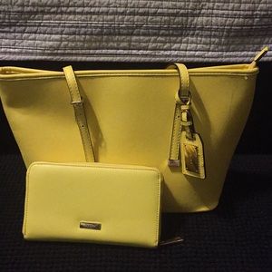 Yellow Aldo tote and wallet