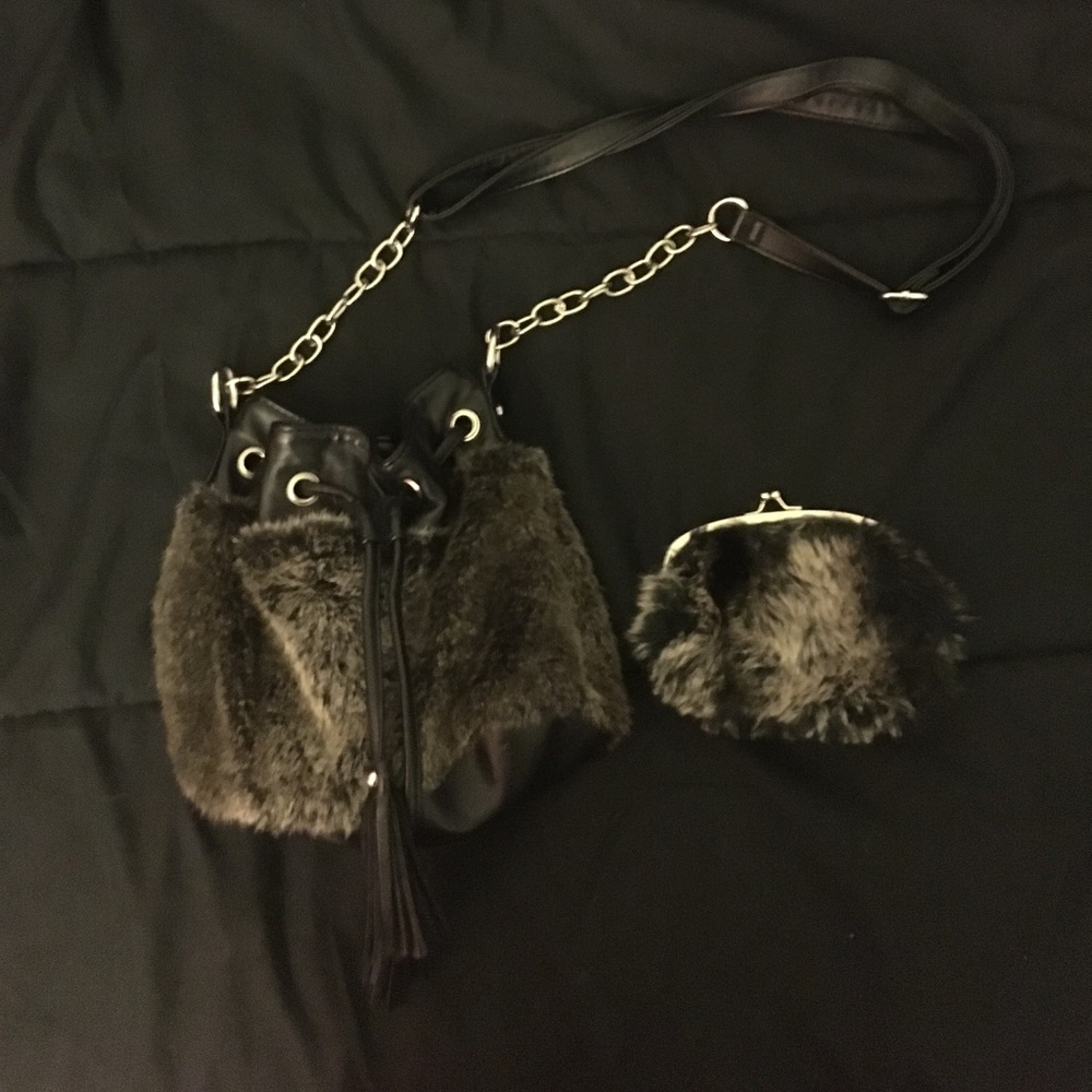 Faux fur purse and wallet
