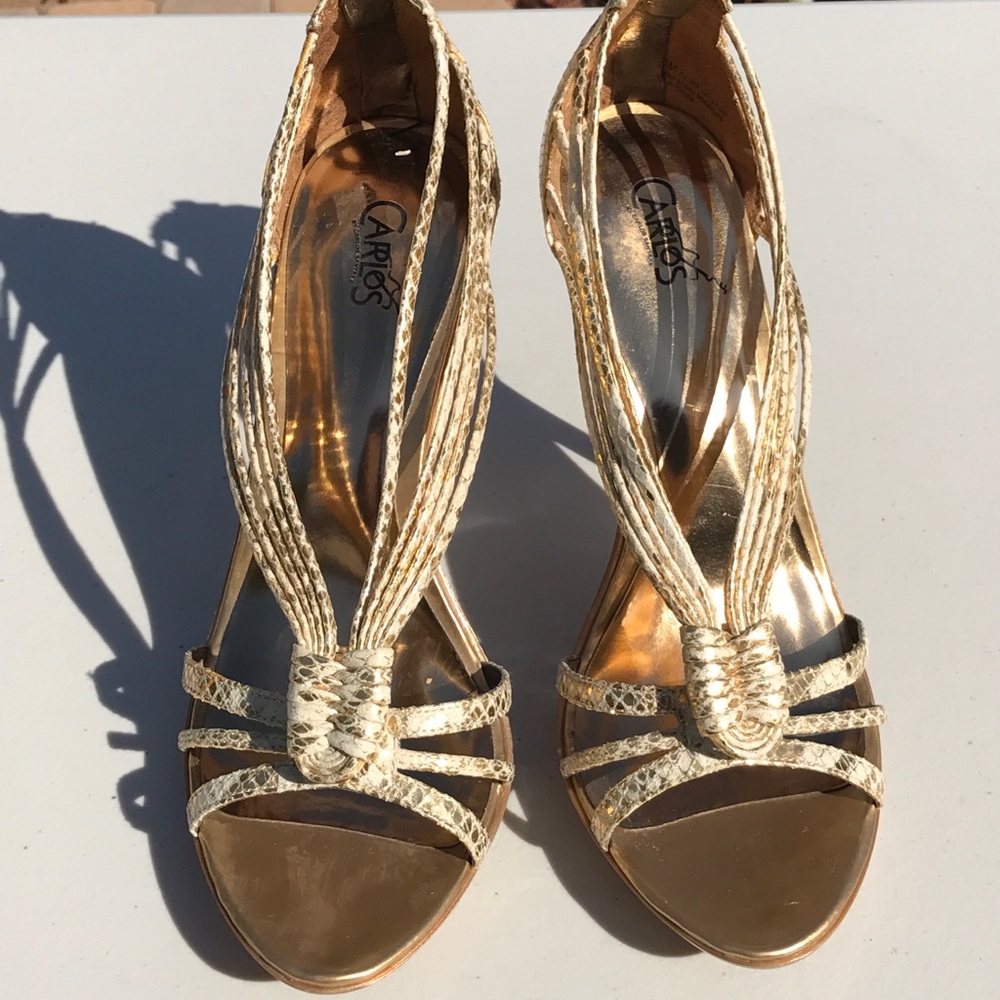 Gold Snake Print Sandal Heels