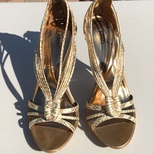 Gold Snake Print Sandal Heels