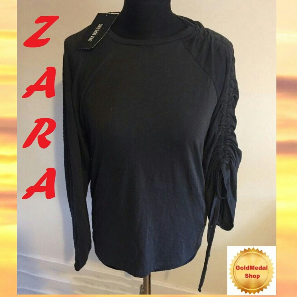 ZARA Anthracite Gray T-shirt One Sleeve Gathered