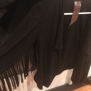 Black suede fringe sweater