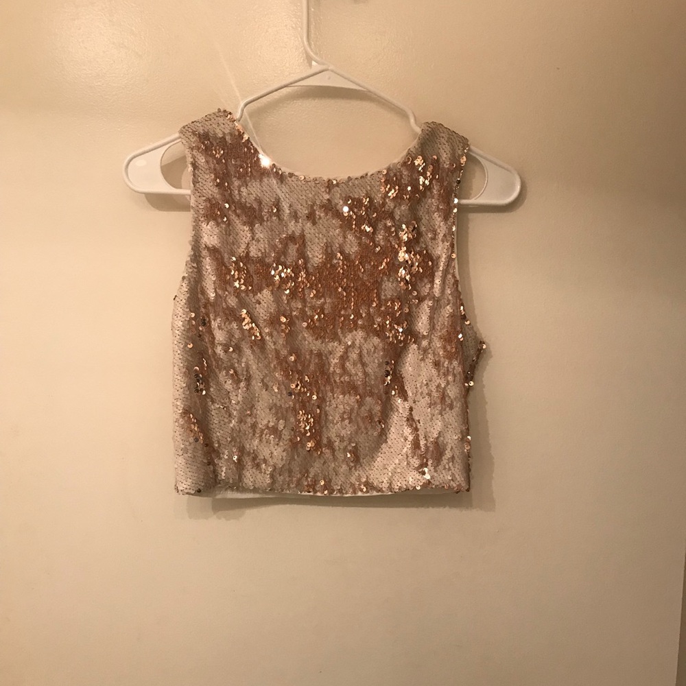 Reversible sequin zip-up crop top