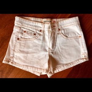 Super low fitting white jean shorts