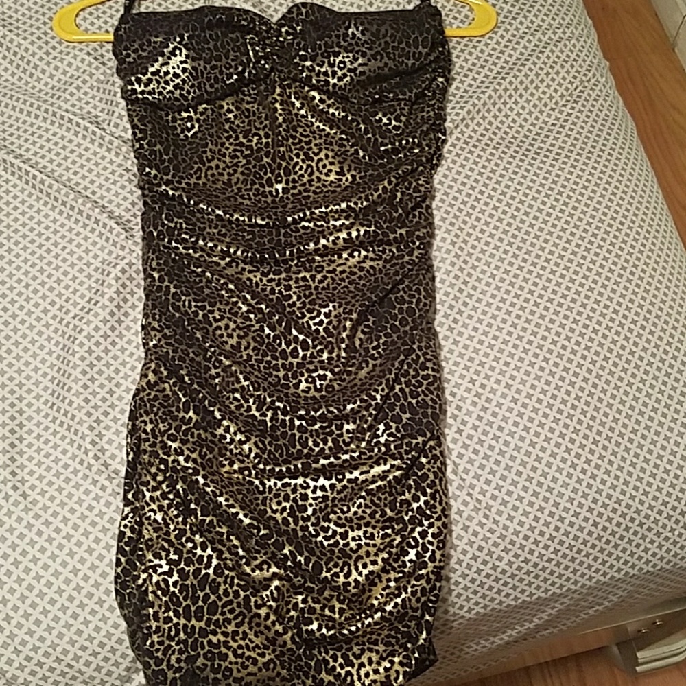 Shiny Gold and black bodycon mini F21 dress