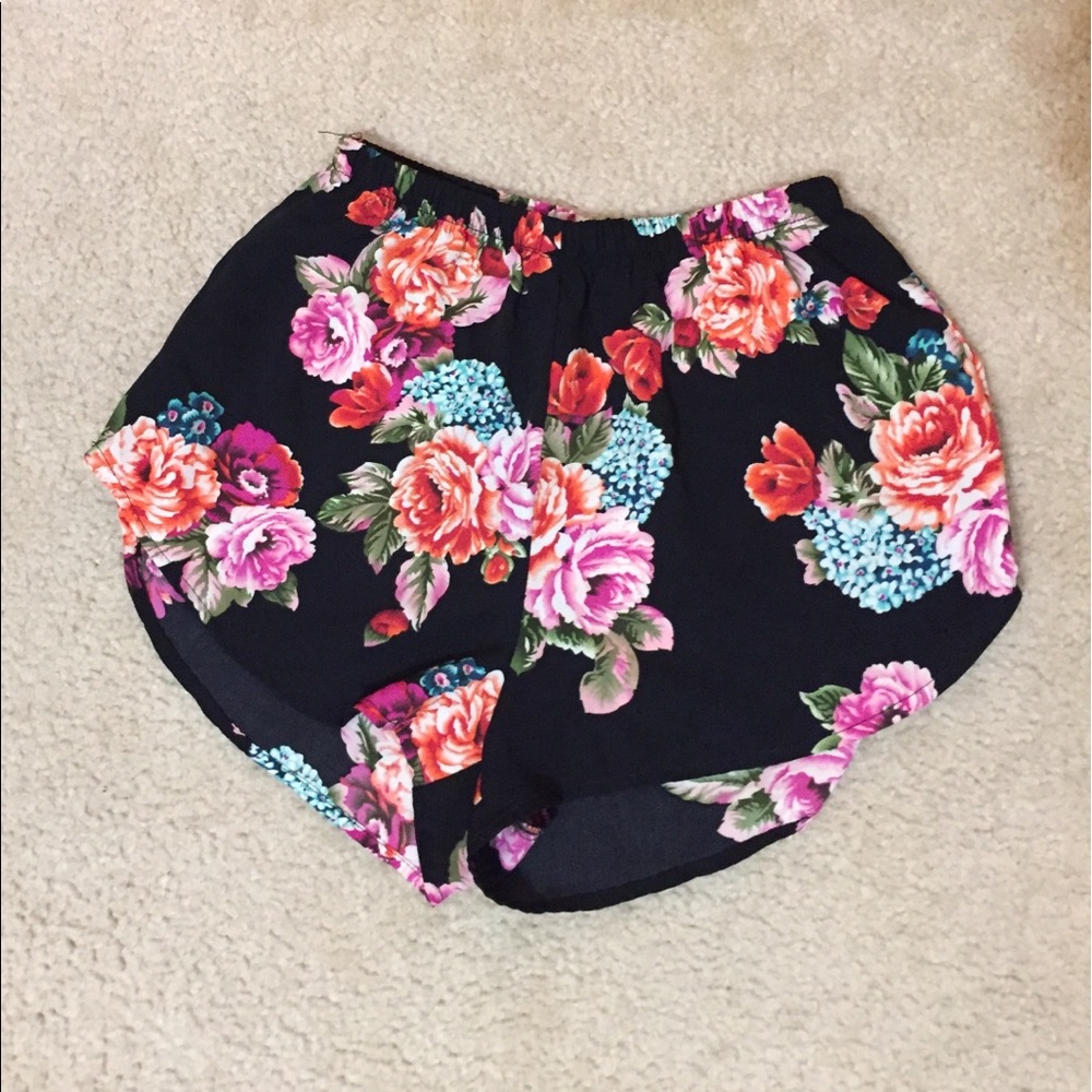 Black floral shorts