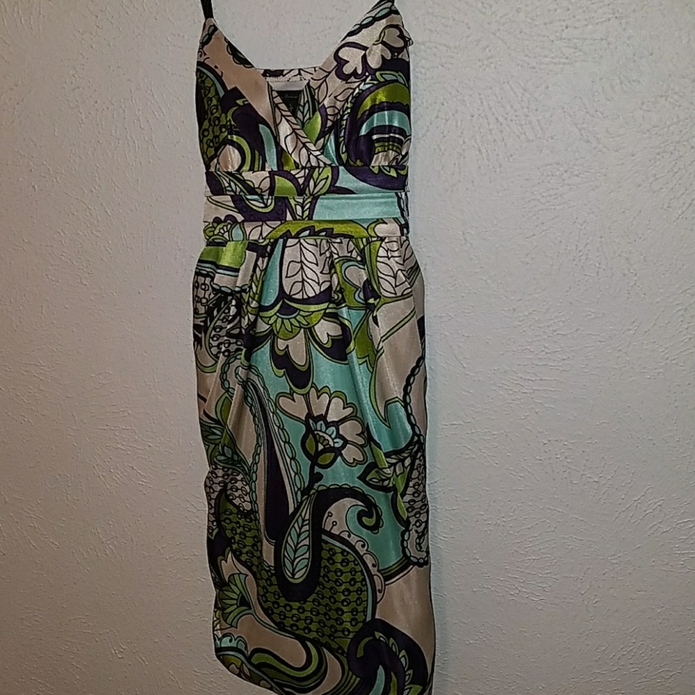 Paisley cream, purple, light green and blue dress