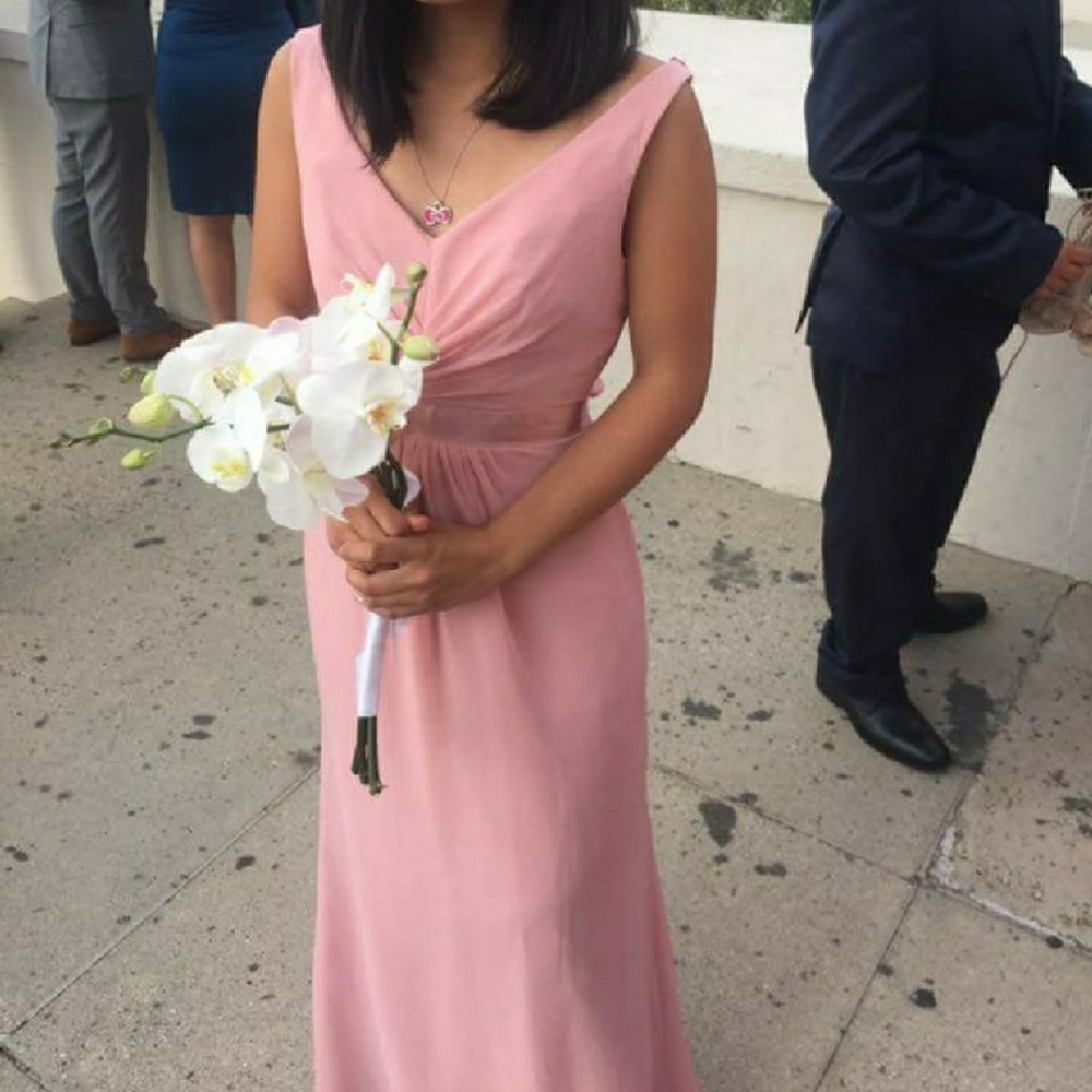 Long pink bridesmaid dress