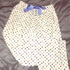 White pajama pants with polka dots- 100% cotton