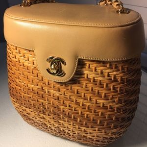 Vintage Chanel Lambskin Straw Basket Handbag