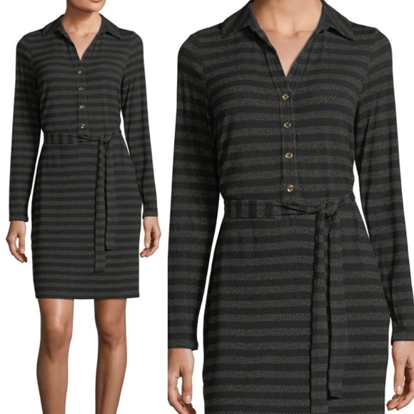  Michael Kors Striped Belted Dress - Picture 1 of 5