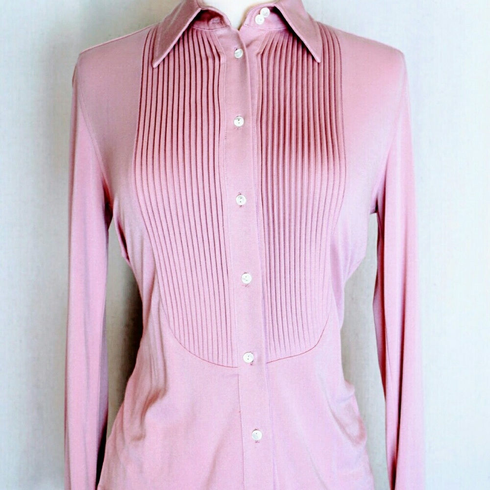 ANN TAYLOR LAVENDER KNIT BLOUSE WITH BIB DETAIL