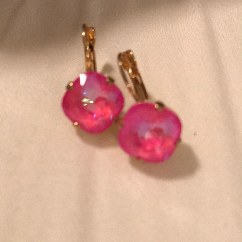 🎀 Hot pink and gold lever-back earrings